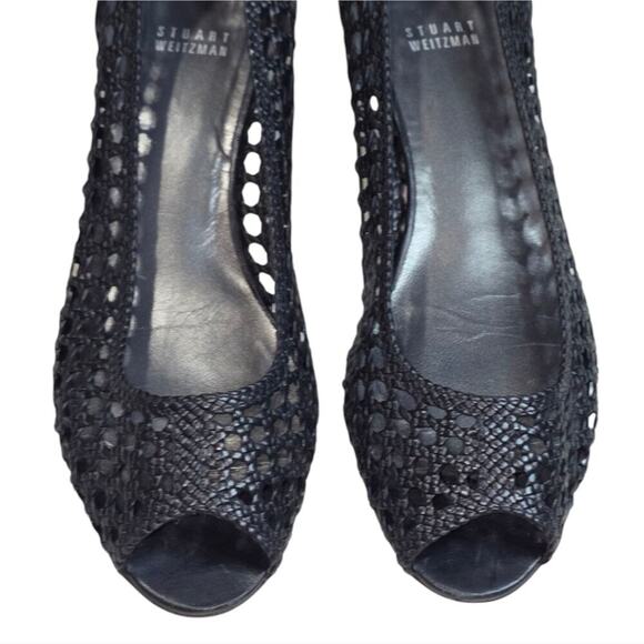 Stuart Weitzman Passive Black Leather Wedge Open Toe Women's Shoes Size 9.5 - Picture 3 of 10